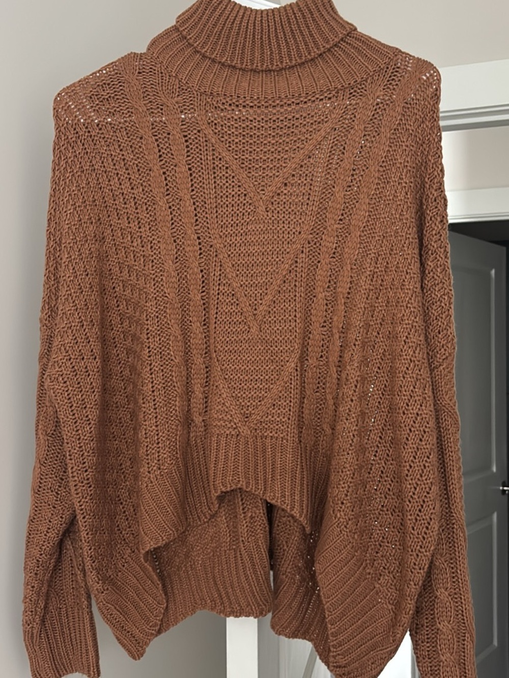 Cozy Turtleneck Cable Knit Sweater - Brown